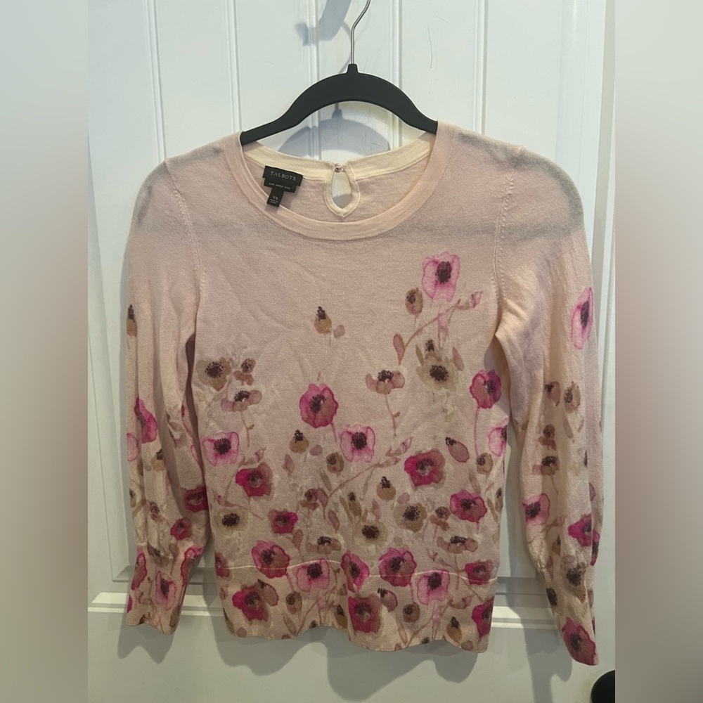 Talbots Pink Floral Long Sleeve Sweater
